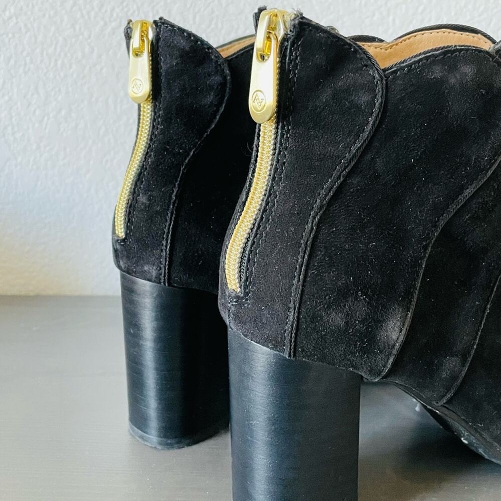 Suede Leather Ankle Boots with Art Deco Seaming and Gold Zipper size 7.5 - Picture 5 of 8